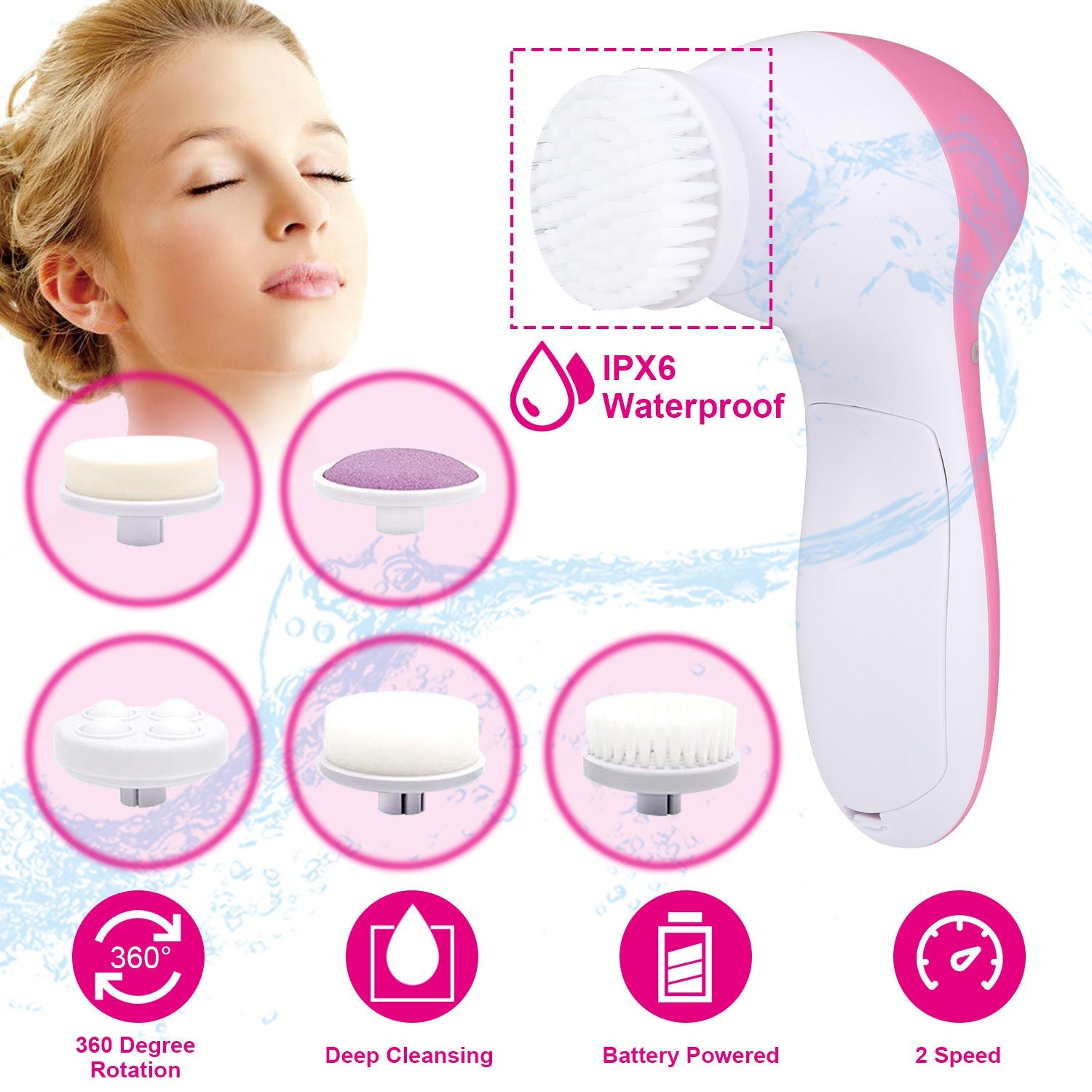 Face Spin Cleaning Brush with 5 attachment